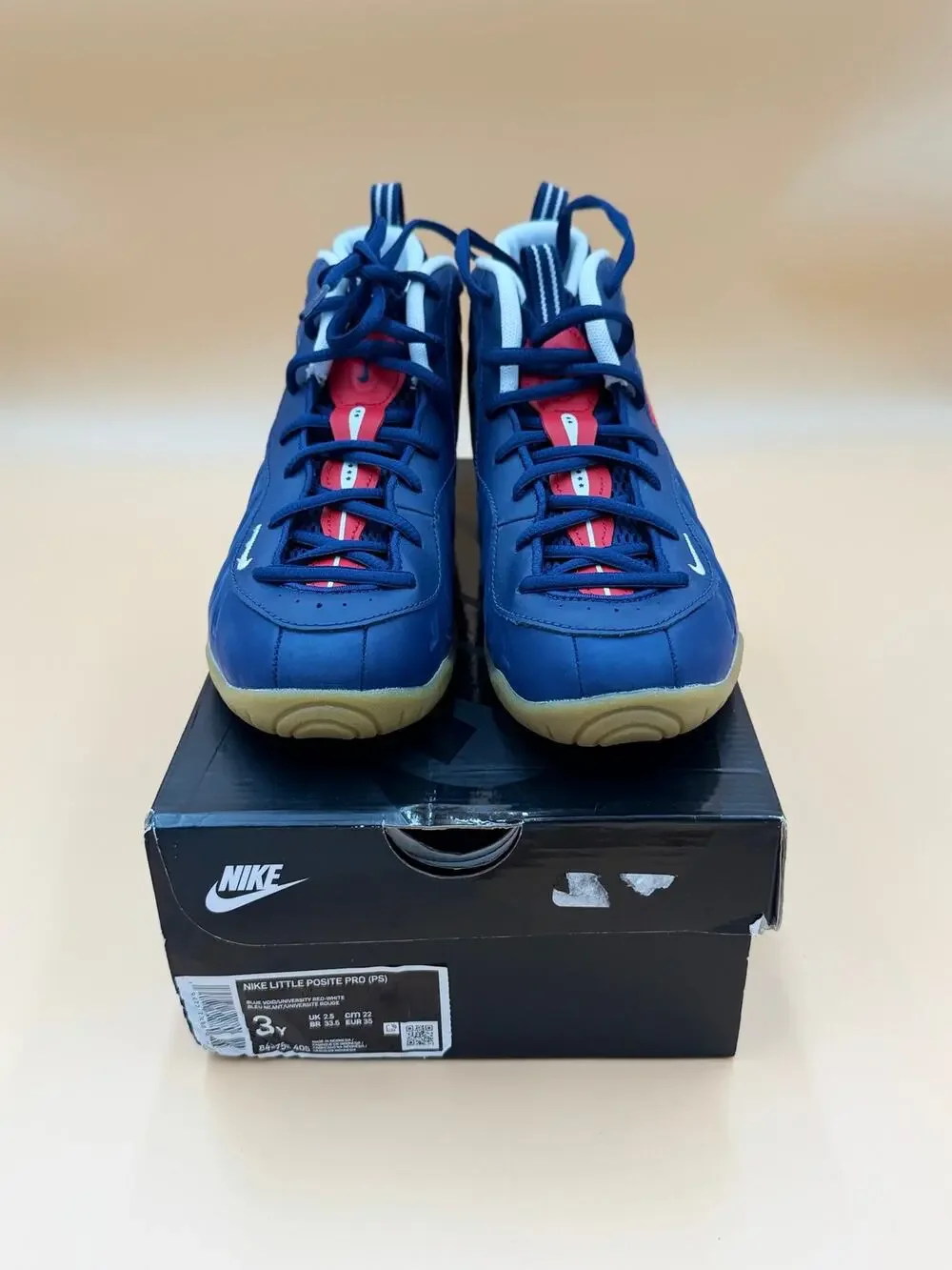Nike Little Posite Pro (PS) Blue Void University Red White Foamposite Sneakers
